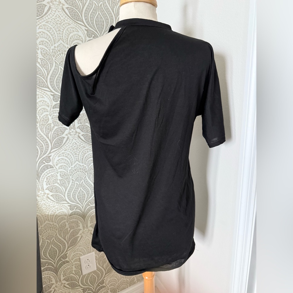 Black Graphic Tunic Tee with Motorcycle Design - Picture 2 of 2